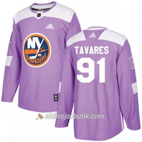 Män Ishockey New York Islanders Tröja John Tavares 91 Adidas 2017-2018 Lila Fights Cancer Practice Authentic